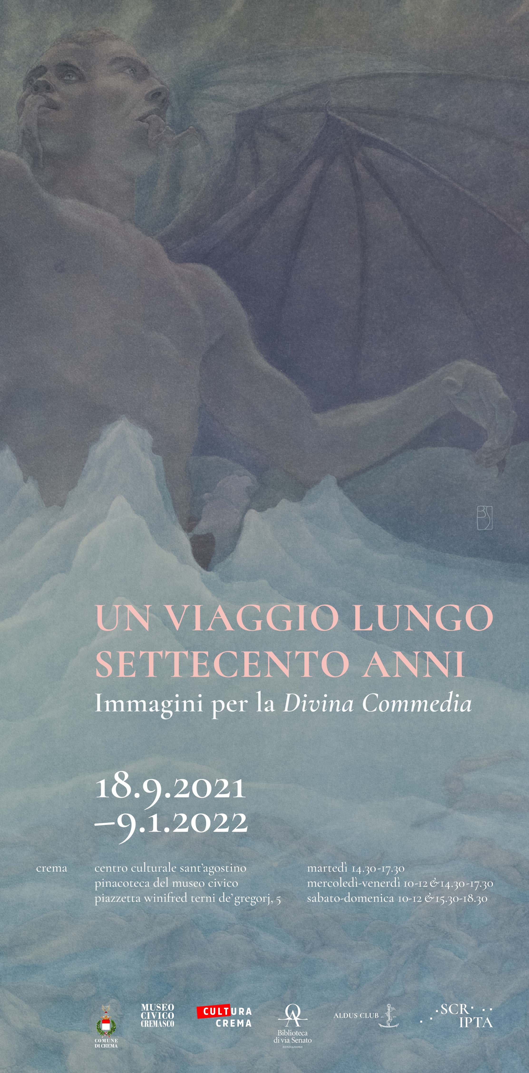 manifesto della mostra “Un viaggio lungo settecento anni. Immagini per la Divina Commedia” - Pinacoteca del Museo Civico di Crema e del Cremasco, 18 settembre 2021-9 gennaio 2022